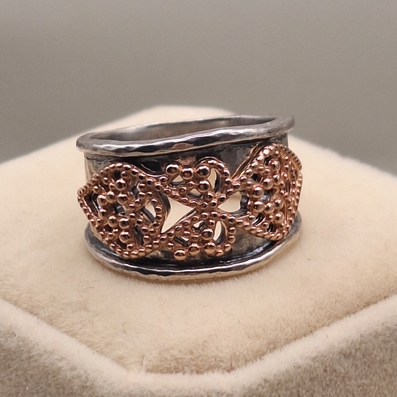 Paz Creations Jewelry - Paz Creations Sterling & Rose Gold Leaf Wide Band Ring – Size 7